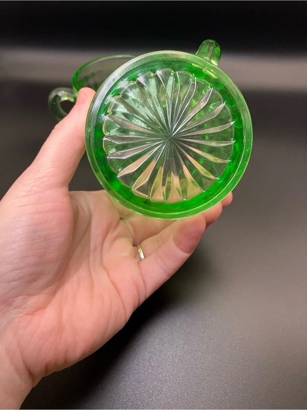 Vintage Green Depression Glass Creamer and Sugar Set
